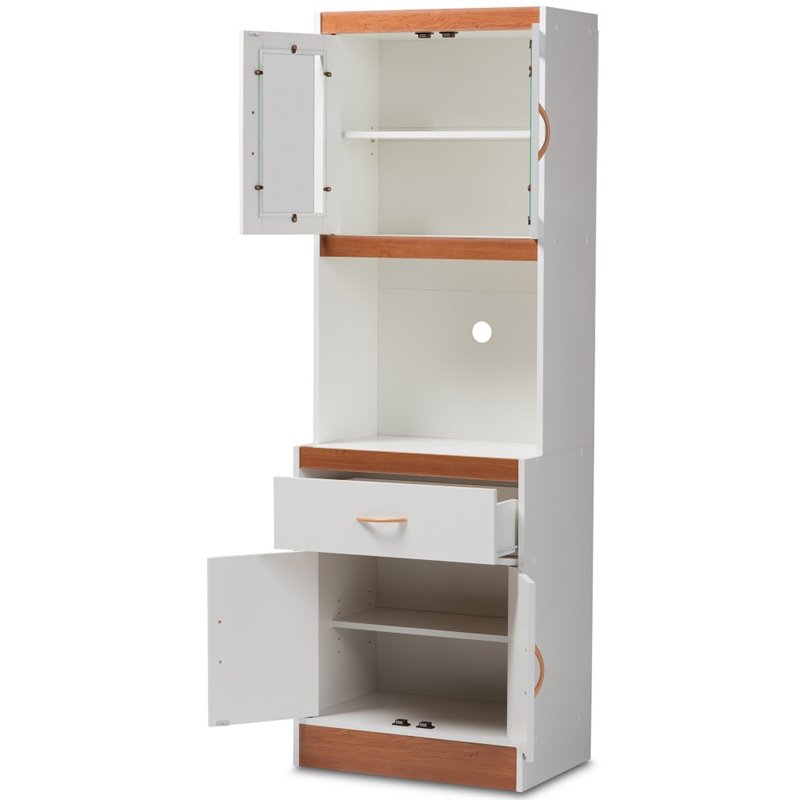 Baxton Studio Laurana Kitchen Cabinet and Hutch in White and Cherry
