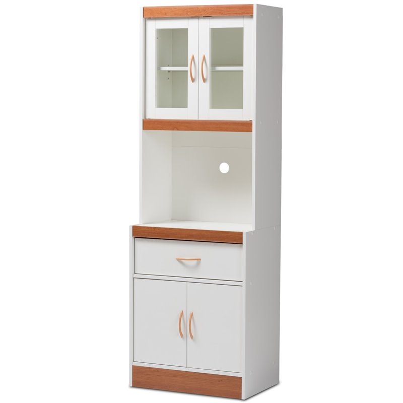 Baxton Studio Laurana Kitchen Cabinet and Hutch in White and Cherry
