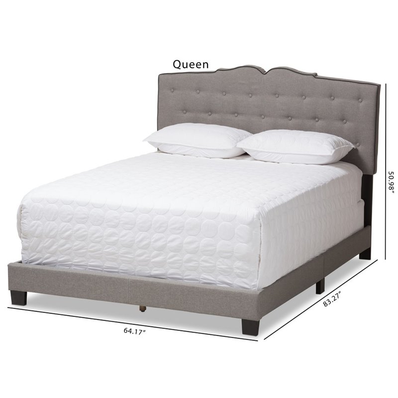 Baxton Studio Vivienne Fabric Tufted Queen Bed in Light Grey