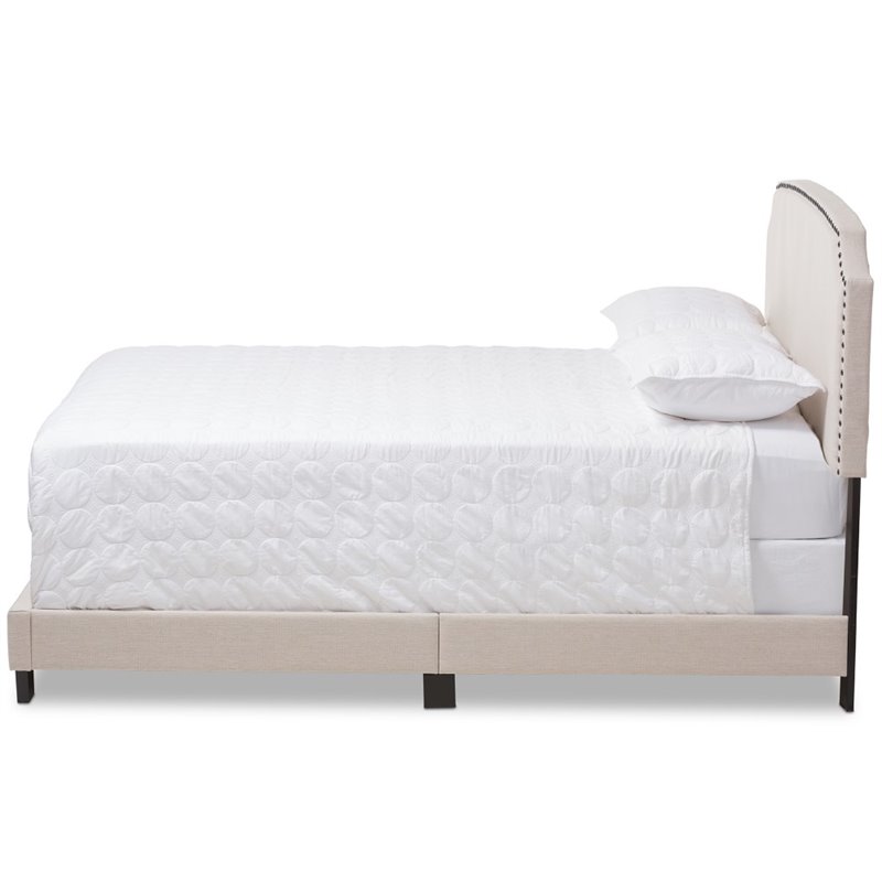 Baxton Studio Odette Nailhead Upholstered Full Bed in Light Beige