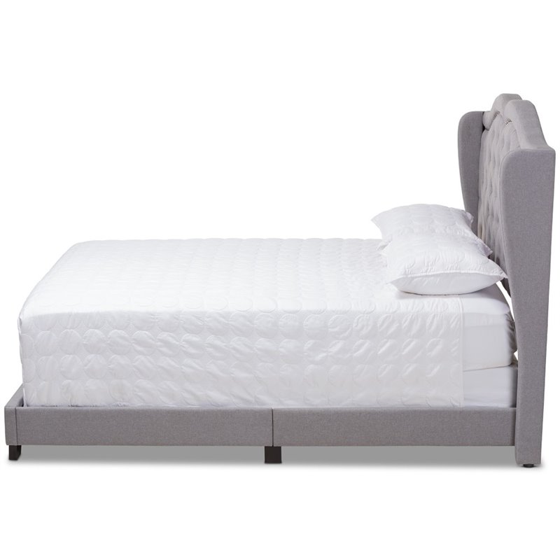 Baxton Studio Aden Fabric Tufted King Size Bed in Grey