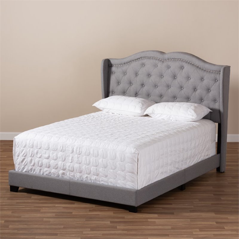 Baxton Studio Aden Fabric Tufted King Size Bed in Grey