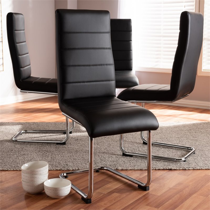 Baxton Studio Marlys Faux Leather Dining Chair in Black (Set of 4)