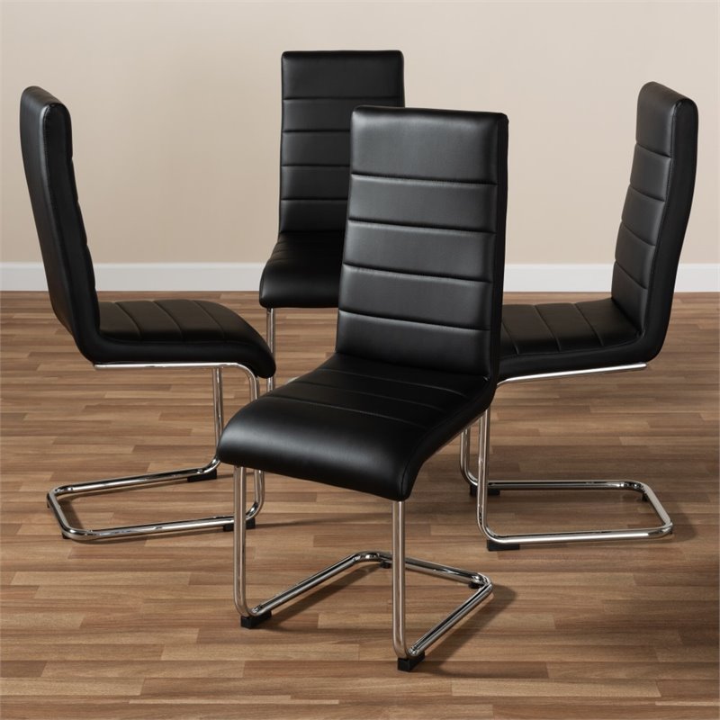 Baxton Studio Marlys Faux Leather Dining Chair in Black (Set of 4)