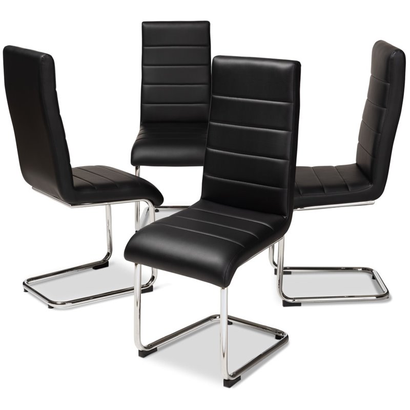 Baxton Studio Marlys Faux Leather Dining Chair in Black (Set of 4)