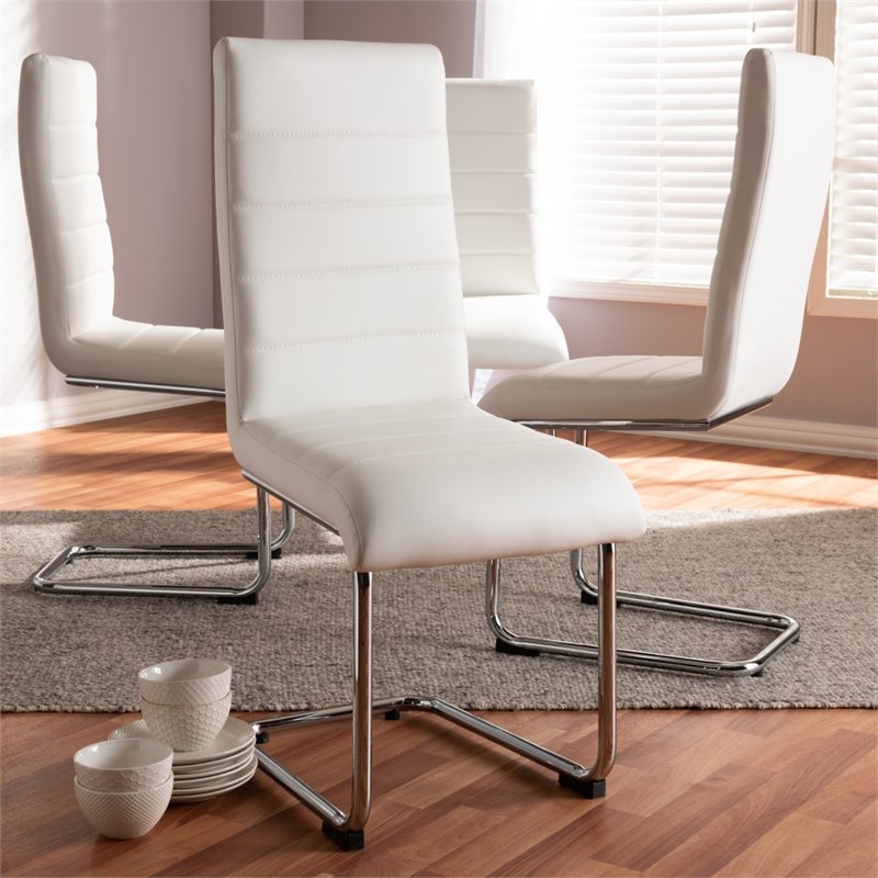 Baxton Studio Marlys Faux Leather Dining Chair in White (Set of 4)