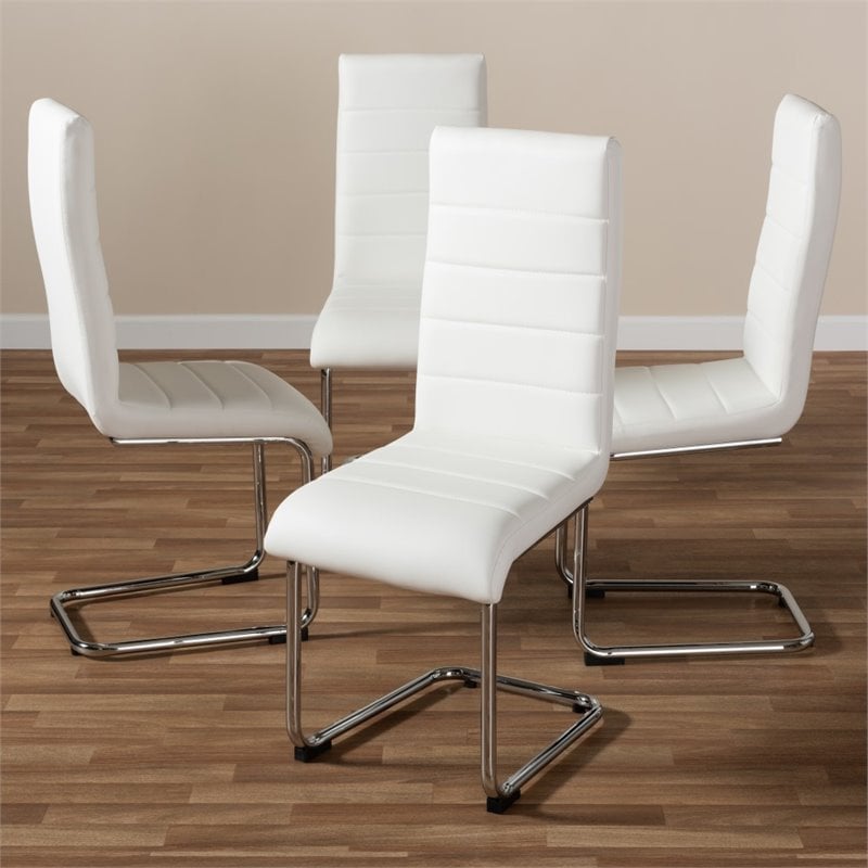 Baxton Studio Marlys Faux Leather Dining Chair in White (Set of 4)