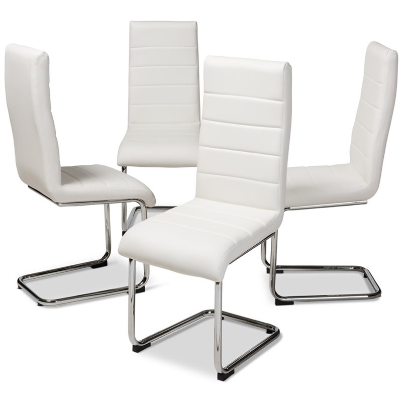 Baxton Studio Marlys Faux Leather Dining Chair in White (Set of 4)