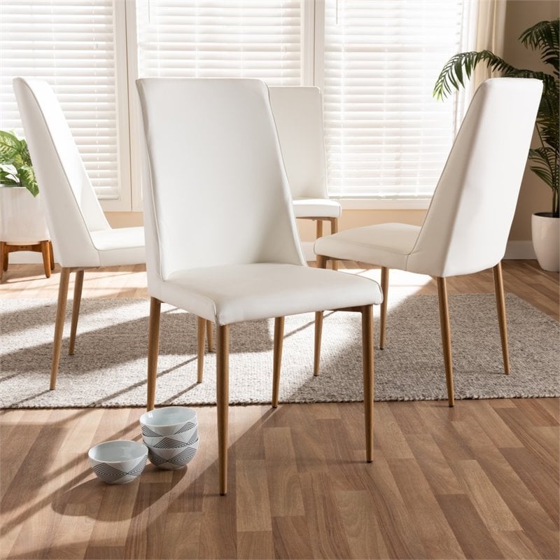 Baxton Studio Chandelle Faux Leather Dining Chair in White (Set of 4)