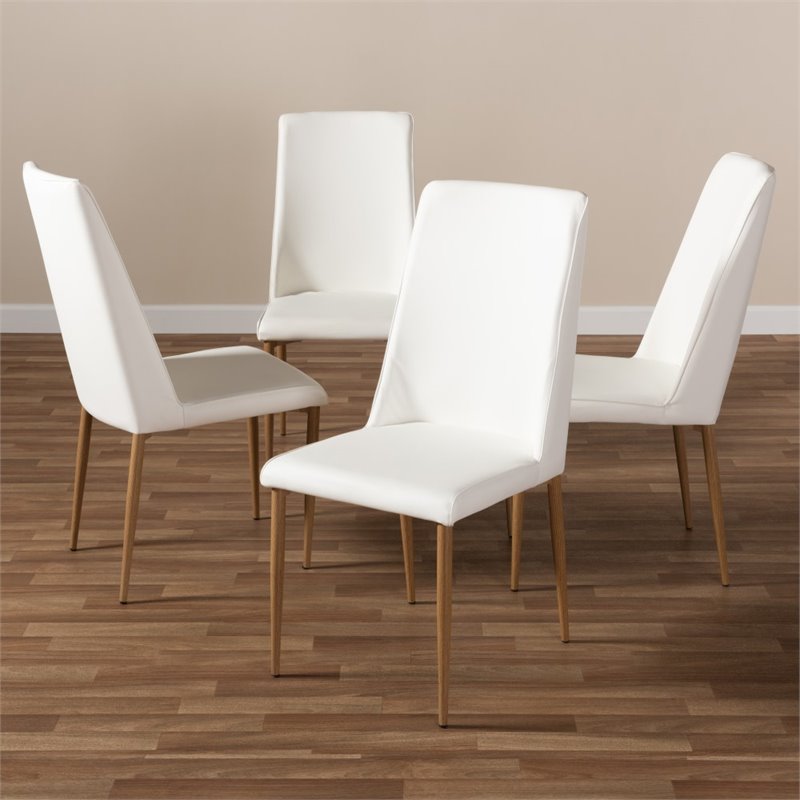 Baxton Studio Chandelle Faux Leather Dining Chair in White (Set of 4)