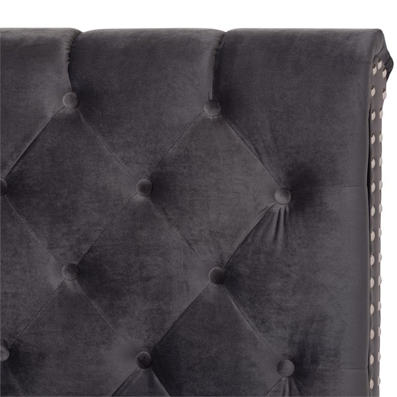 Baxton Studio Candace Velvet Tufted Full Bed in Dark Grey