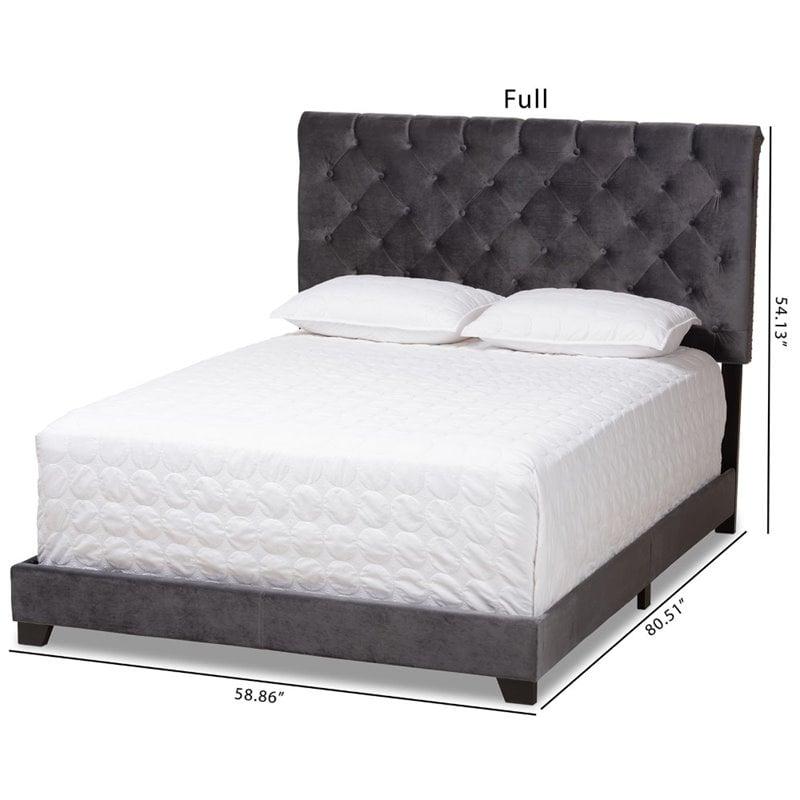 Baxton Studio Candace Velvet Tufted Full Bed in Dark Grey