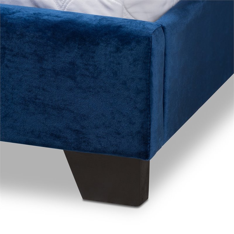 Baxton Studio Candace Velvet Nailhead Upholstered Full Bed in Navy