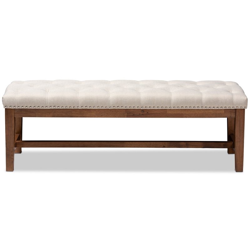 Baxton Studio Ainsley Tufted Bench in Light Beige and Walnut Brown