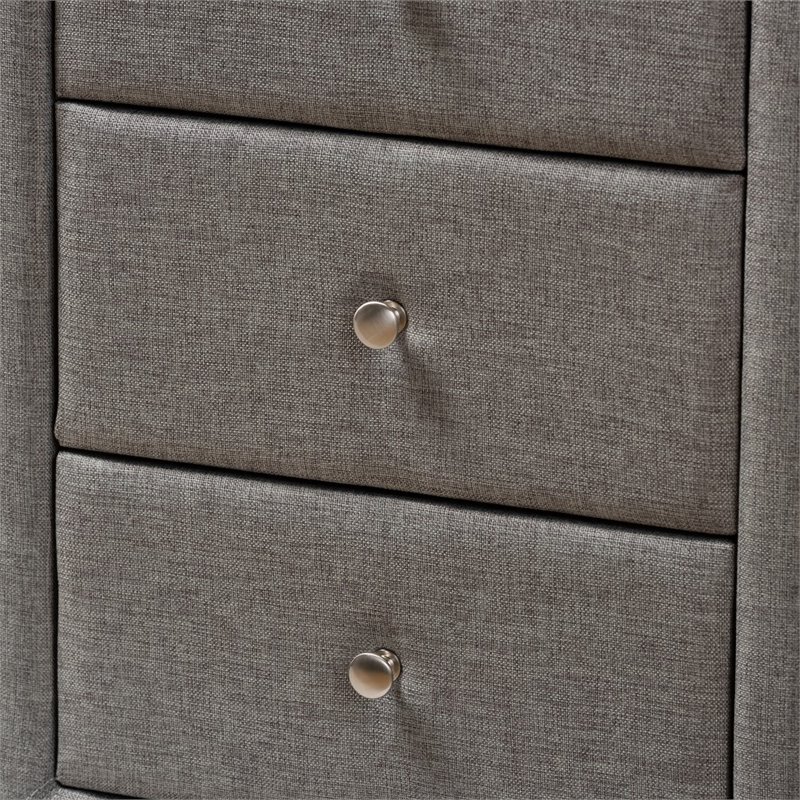 Baxton Studio Tessa 3 Drawer Fabric Upholstered Nightstand in Grey