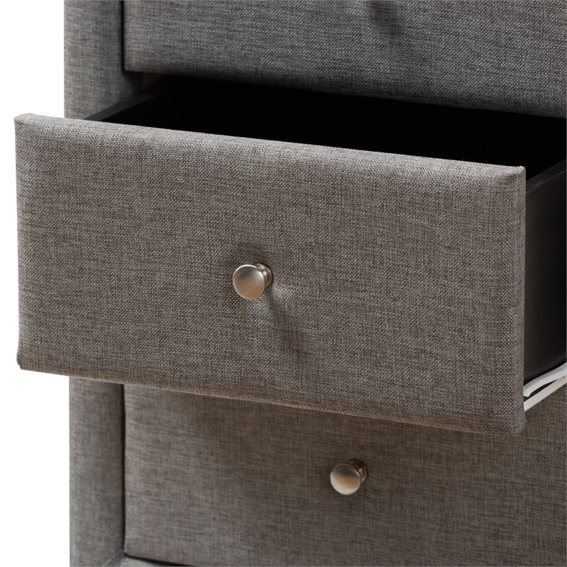 Baxton Studio Tessa 3 Drawer Fabric Upholstered Nightstand in Grey