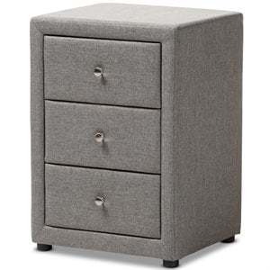 Baxton Studio Tessa 3 Drawer Fabric Upholstered Nightstand in Grey