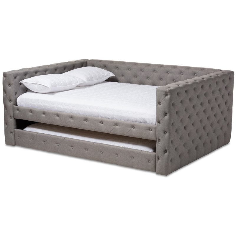 Baxton Studio Anabella Tufted Queen Daybed with Trundle in Grey