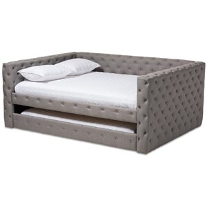 Baxton Studio Anabella Tufted Queen Daybed with Trundle in Grey