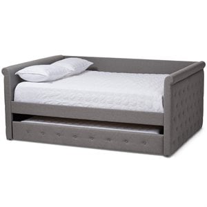 Baxton Studio Alena Tufted Full Daybed with Trundle in Grey