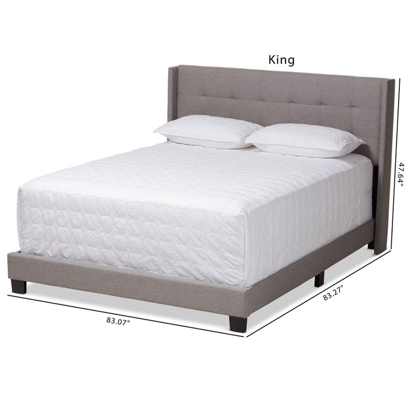 Baxton Studio Lisette Fabric Tufted King Bed in Grey