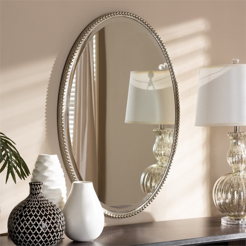 Baxton Studio Graca Oval Decorative Wall Mirror in Silver