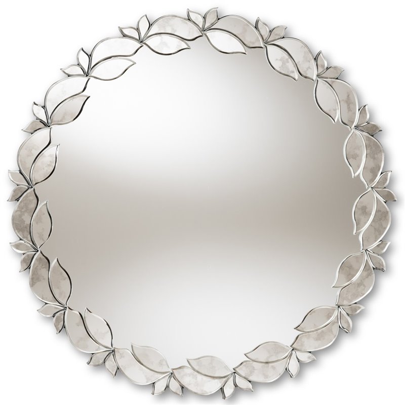 Baxton Studio Luiza Round Petal Decorative Wall Mirror in Silver