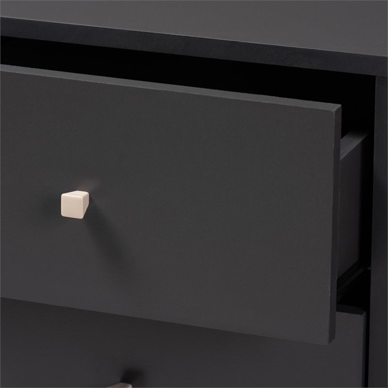 Baxton Studio Savino Wood Wine Cabinet in Dark Grey and Oak