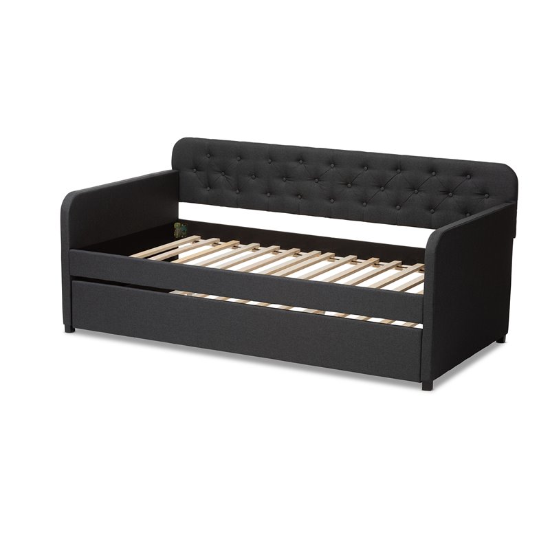 Baxton Studio Camelia Fabric Tufted Twin Daybed in Charcoal Grey