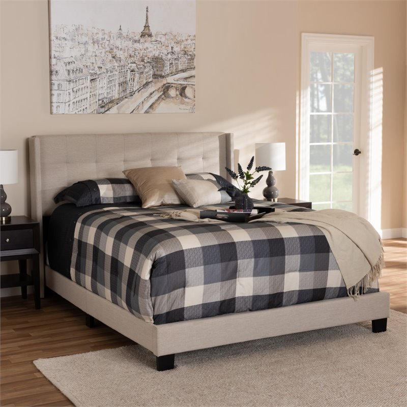 Baxton Studio Lisette Fabric Tufted Queen Bed in Beige
