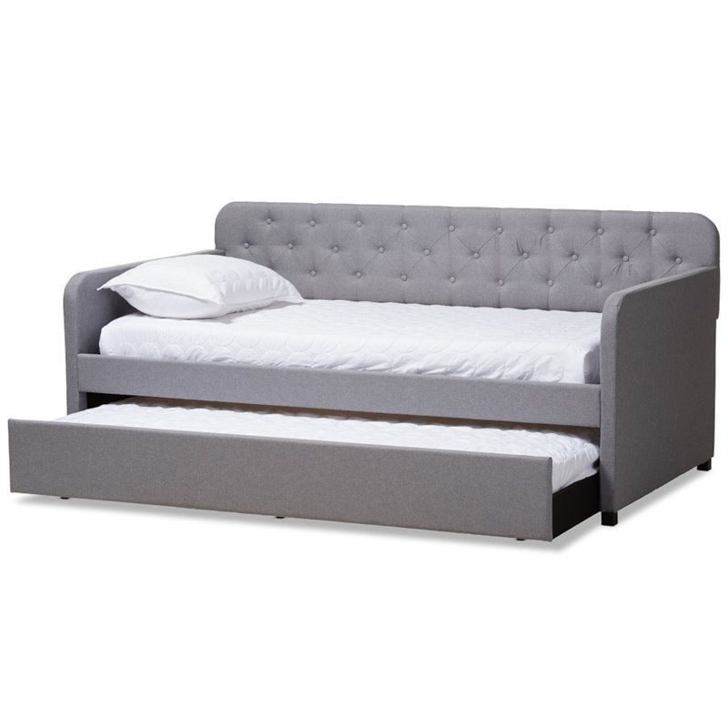 Baxton Studio Camelia Fabric Tufted Twin Daybed in Gray Fabric