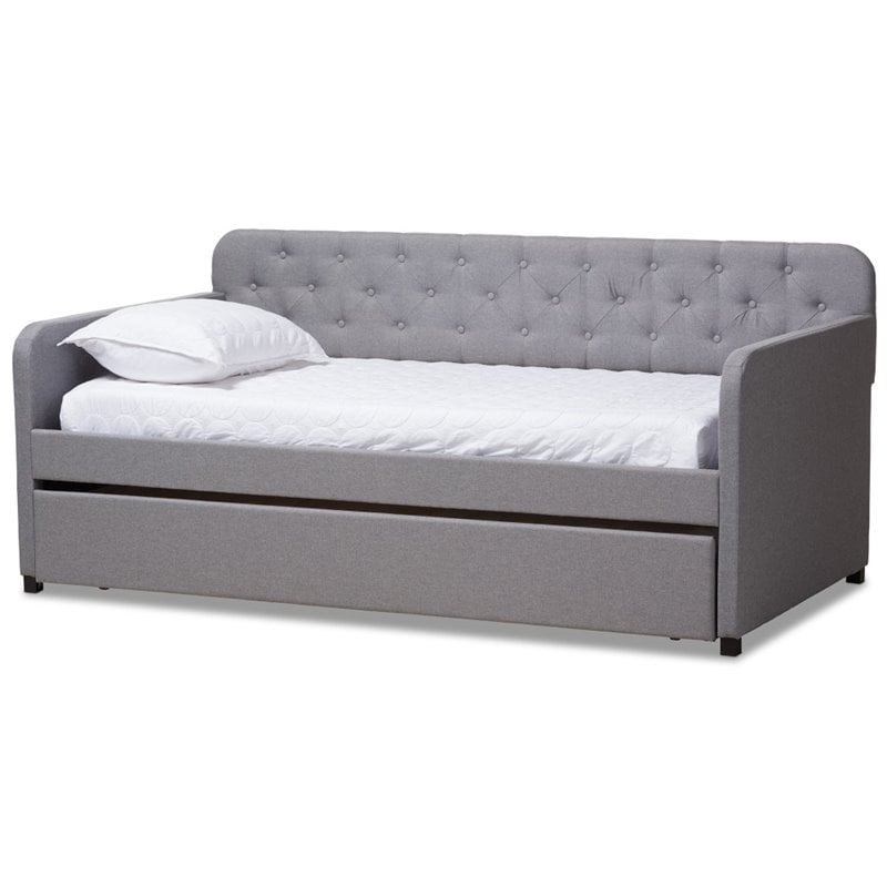 Baxton Studio Camelia Fabric Tufted Twin Daybed in Gray Fabric