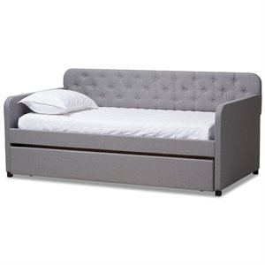 Baxton Studio Camelia Fabric Tufted Twin Daybed in Gray Fabric