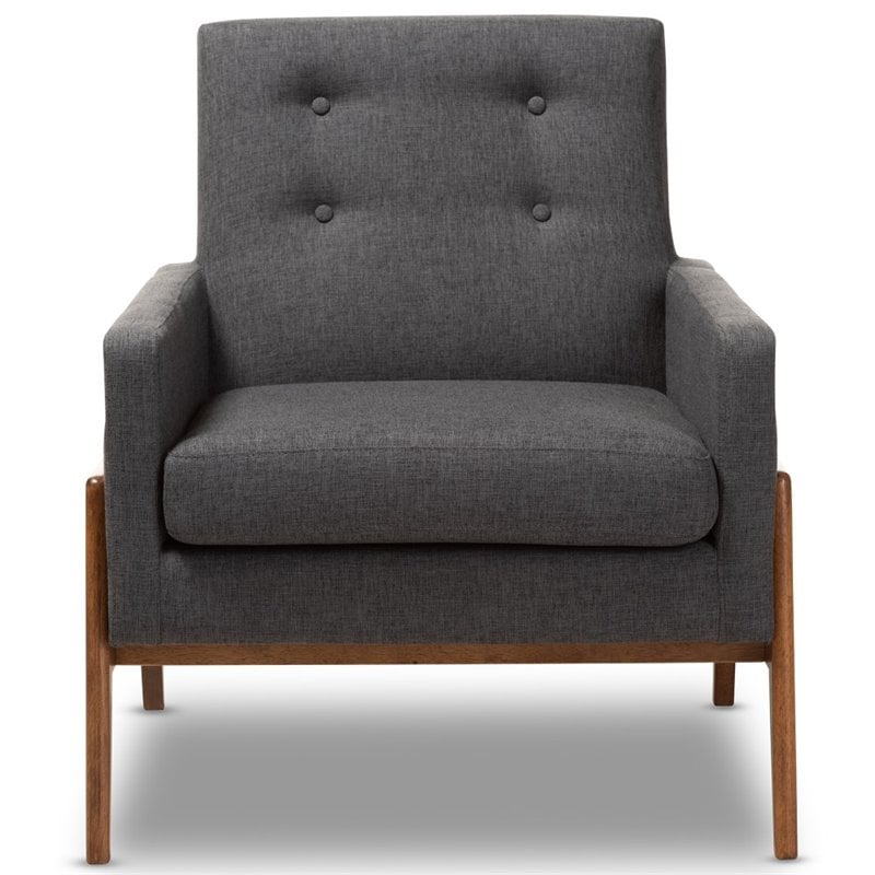 Baxton Studio Perris Upholstered Lounge Chair in Dark Grey and Walnut