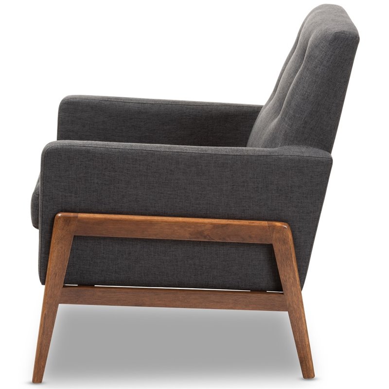 Baxton Studio Perris Upholstered Lounge Chair in Dark Grey and Walnut