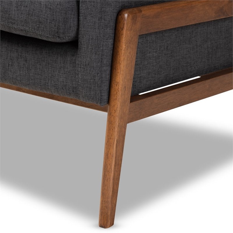 Baxton Studio Perris Upholstered Lounge Chair in Dark Grey and Walnut