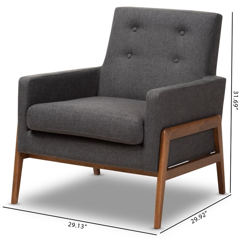 Baxton Studio Perris Upholstered Lounge Chair in Dark Grey and Walnut