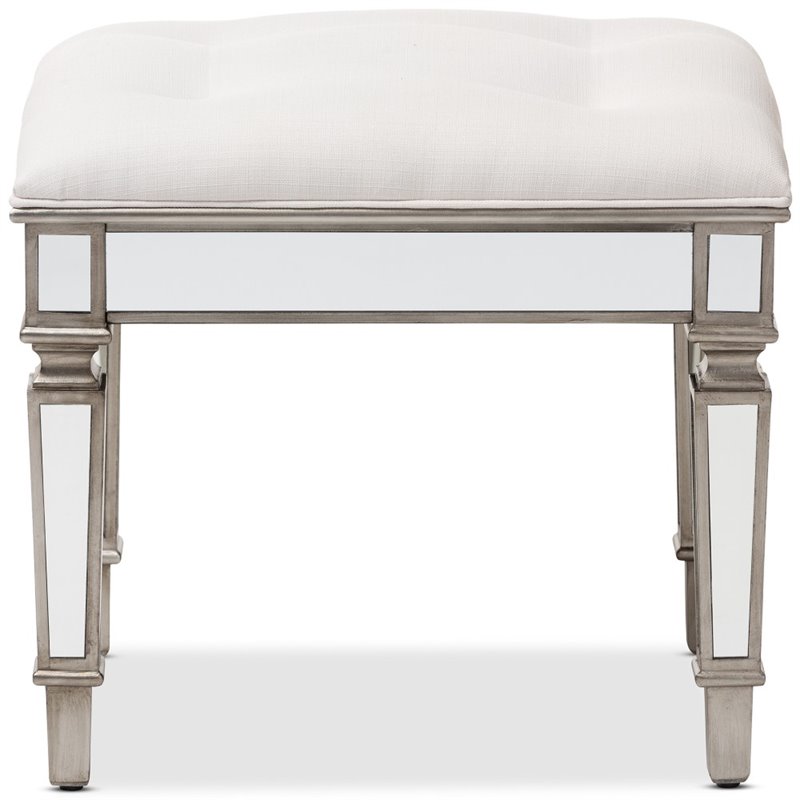Baxton Studio Marielle Mirrored Vanity Bench in White