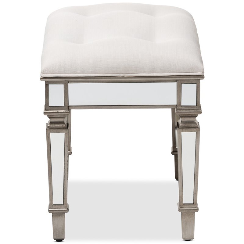 Baxton Studio Marielle Mirrored Vanity Bench in White