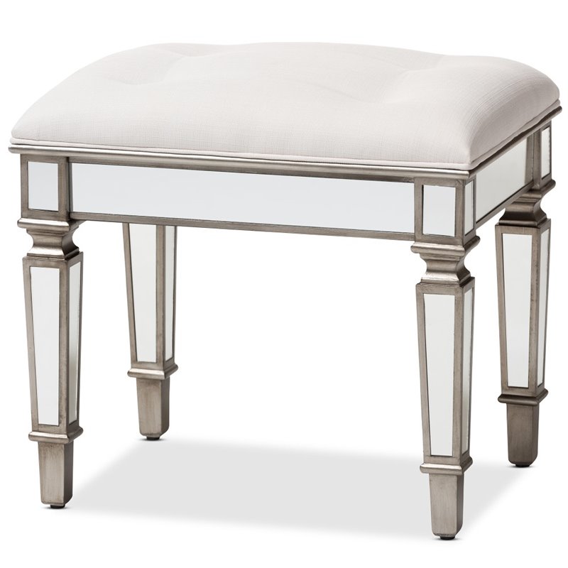 Baxton Studio Marielle Mirrored Vanity Bench in White