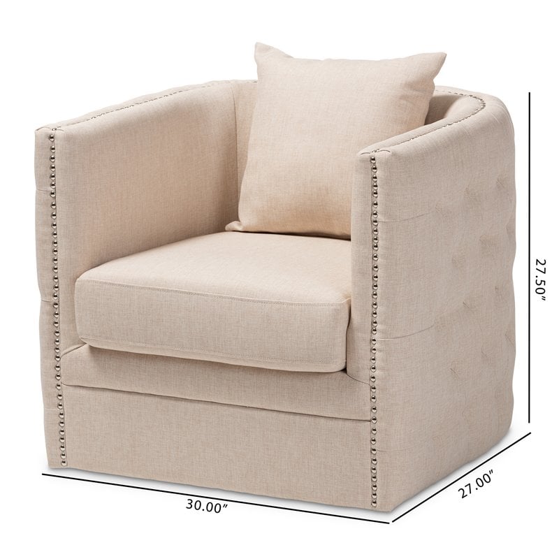 Baxton Studio Micah Beige Fabric Upholstered Tufted Swivel Chair