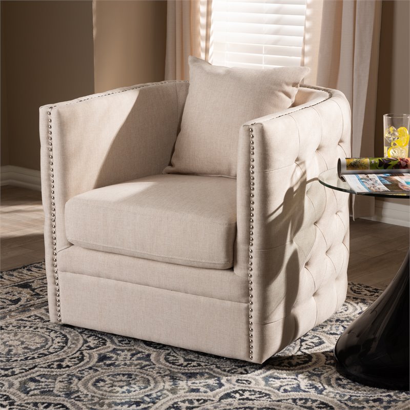 Baxton Studio Micah Beige Fabric Upholstered Tufted Swivel Chair