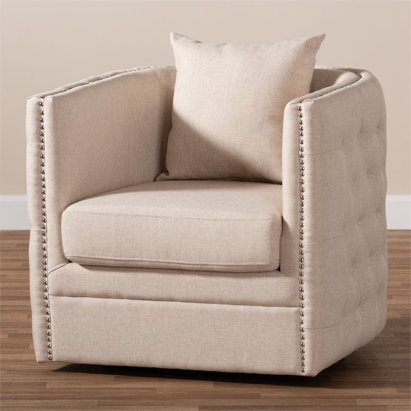 Baxton Studio Micah Beige Fabric Upholstered Tufted Swivel Chair
