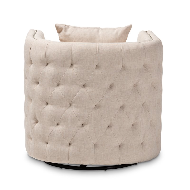 Baxton Studio Micah Beige Fabric Upholstered Tufted Swivel Chair