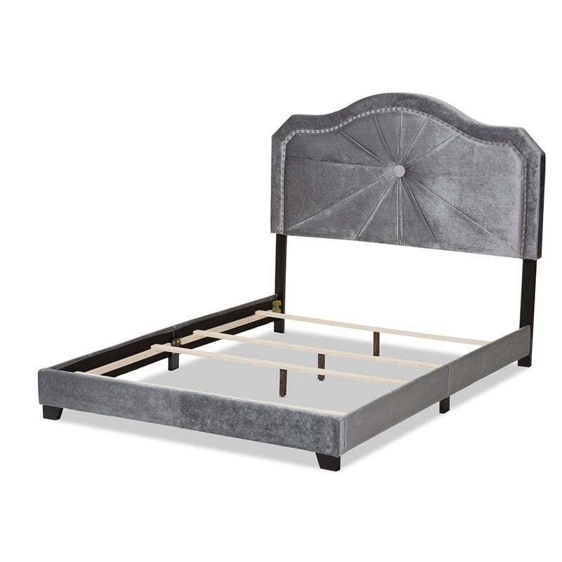 Baxton Studio Embla Grey Velvet Fabric Upholstered Queen Size Bed