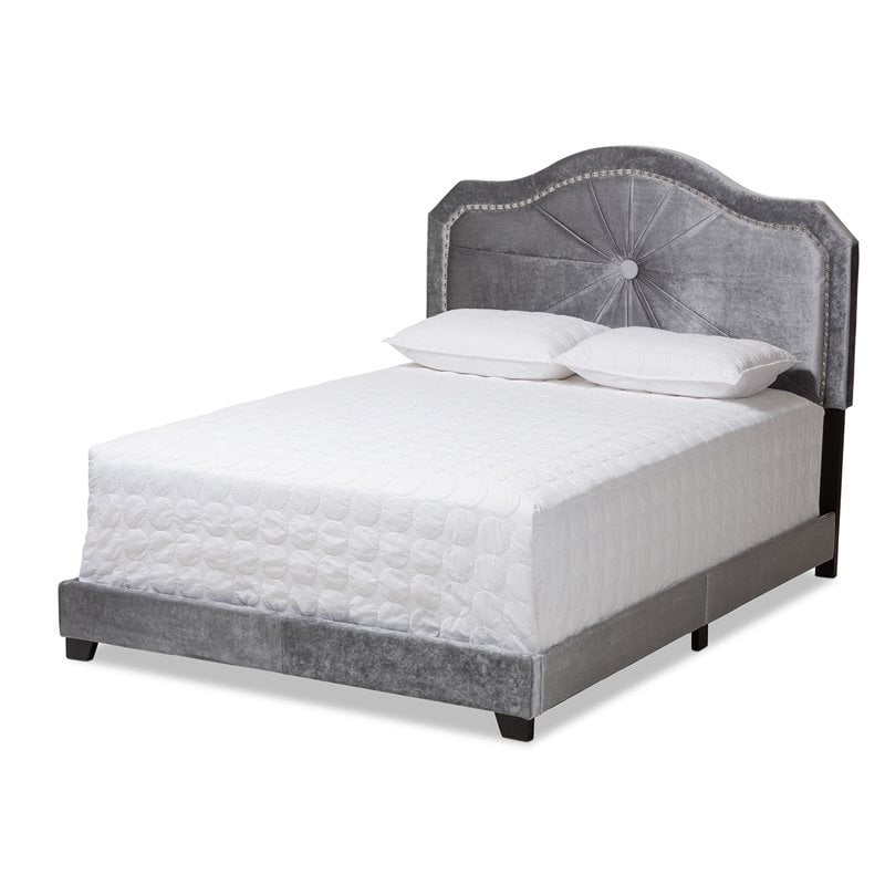 Baxton Studio Embla Grey Velvet Fabric Upholstered Queen Size Bed