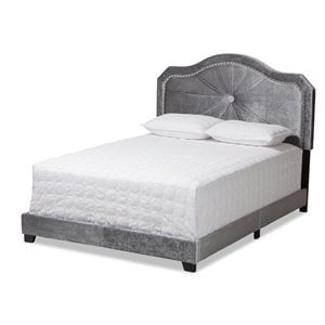 Baxton Studio Embla Grey Velvet Fabric Upholstered Queen Size Bed