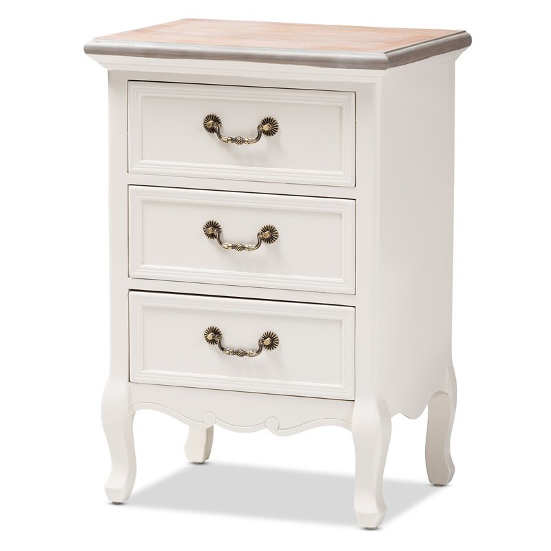 Baxton Studio Capucine Two Tone Oak and White Wood 3-Drawer End Table