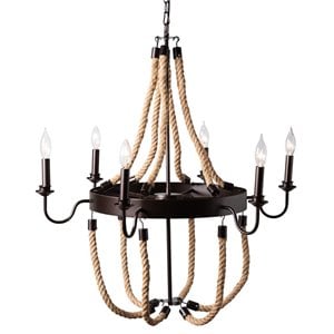 Baxton Studio Cassia Hemp and Dark Bronze Metal 6 Light Chandelier