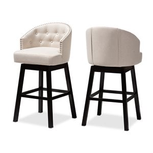 Baxton Studio Theron 30&quotH Upholstered Wood Swivel Bar Stool in Beige Set of 2
